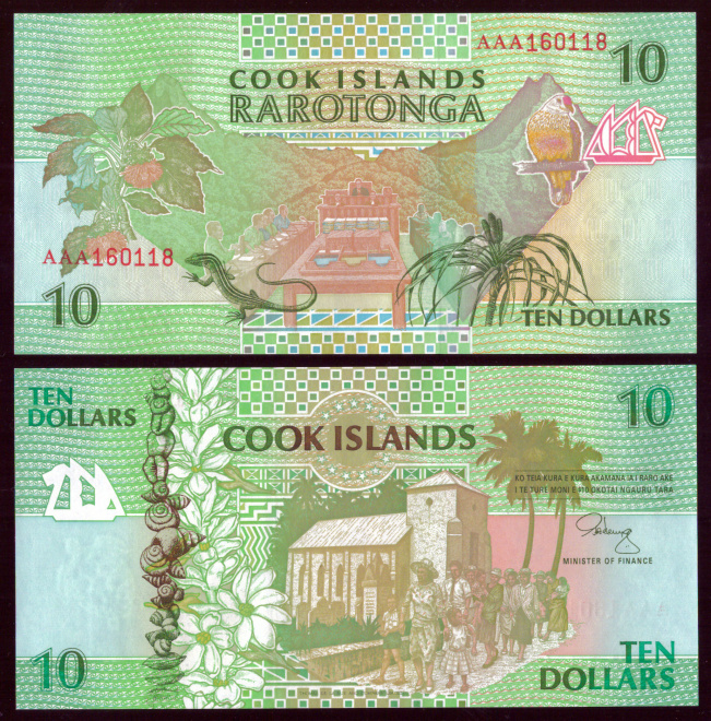 Острова Кука 10 Долларов 1992 год. UNC